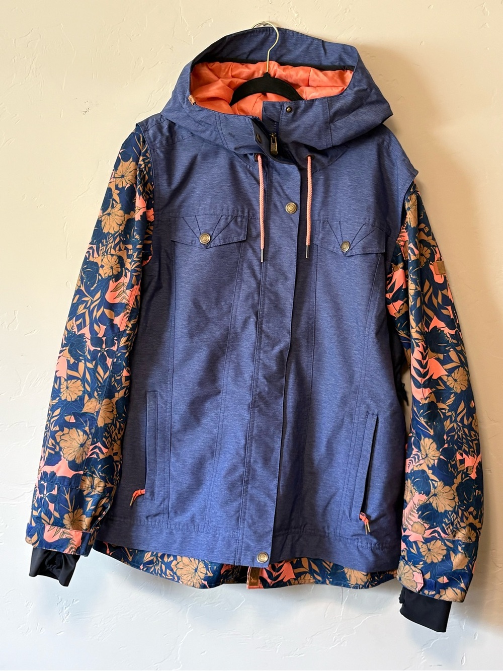 Women's ROXY Insulated Snowboard Jacket XL Blue Denim Floral